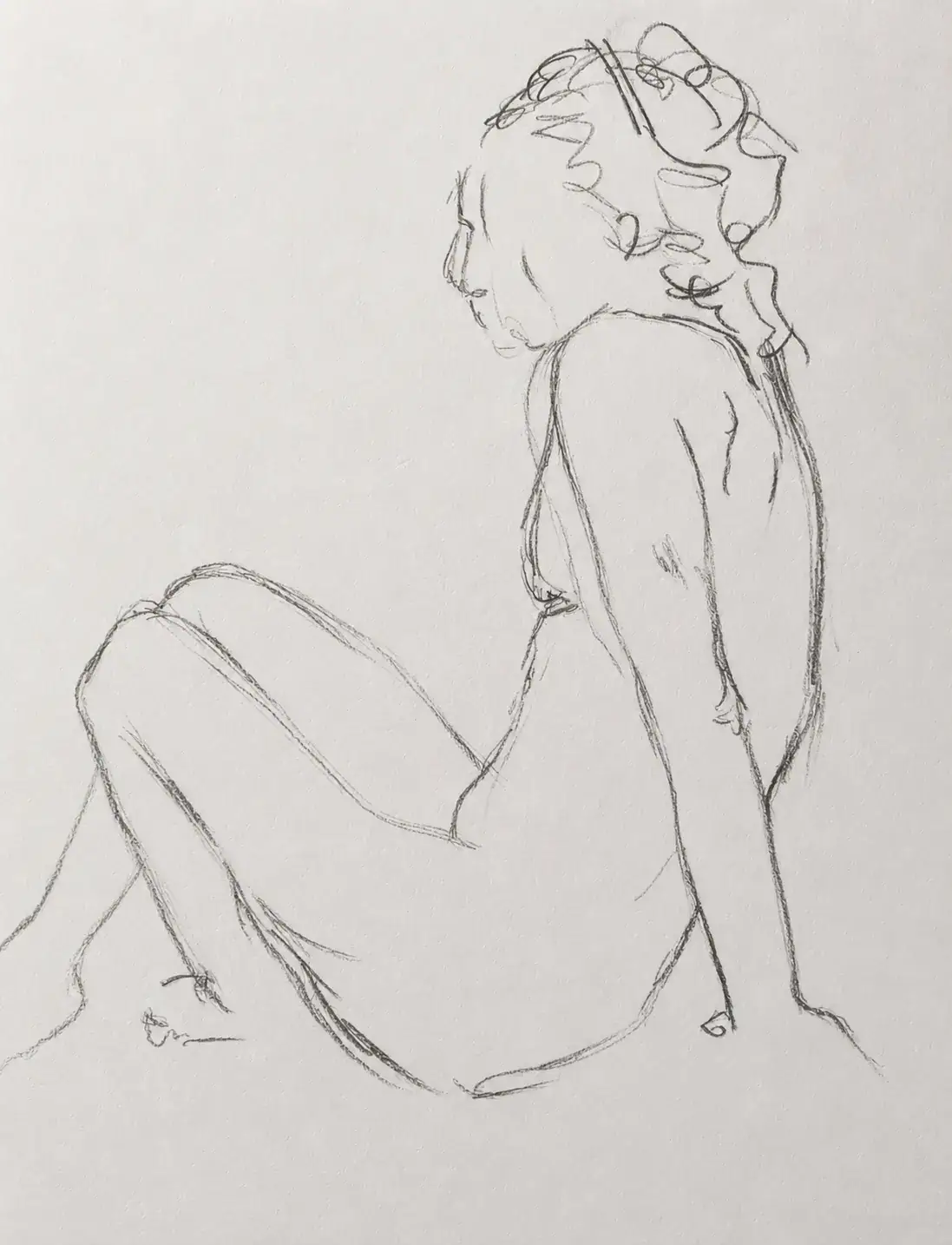 Croquis de posture assise sur modèle vivant, Aurora — Marie-Noëlle Tessier